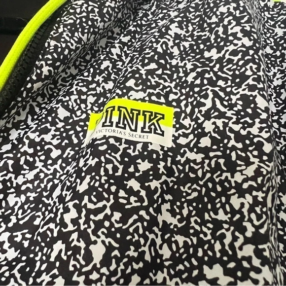 Victorias Secret PINK Anorak Zip Hoodie Black Composition Print/ Neon Lemon - Picture 3 of 6